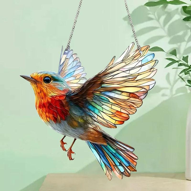 Dekoracja Domu Witrażowy Efekt Łapacz Słońca Design w Kształcie Ptaka Robin Boże Narodzenie