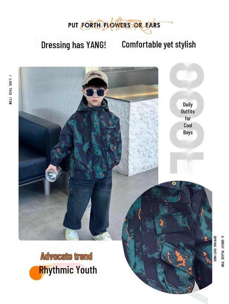 Toddler Boys' Streetwear Hooded Jacket - Spring/Autumn 2025 Trendy Windbreaker