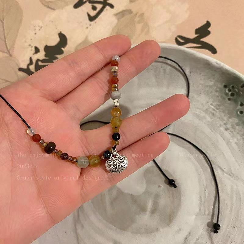 High-End Ethnic Style Peace Lock Natural Stone Beaded Necklace for Women