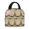 Eiffel Tower Vintage French Postcard Insulated Lunch Bag for Women Kids Leakproof Food Boxes Thermal Lunch Box Tote