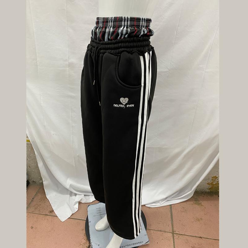 European and American Retro Sports Casual Loose Fitting Men's and Women's Double Waisted Fake Two-piece Sweatpants