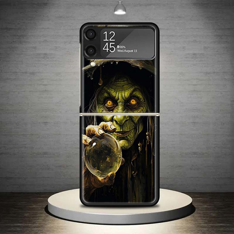 Halloween Moon Witch Horror Phone Case For Samsung Galaxy Z Flip 7 6 5 4 3 5G Shockproof Cover Z Flip7 Flip6 ZFlip5 Flip3 Flip4