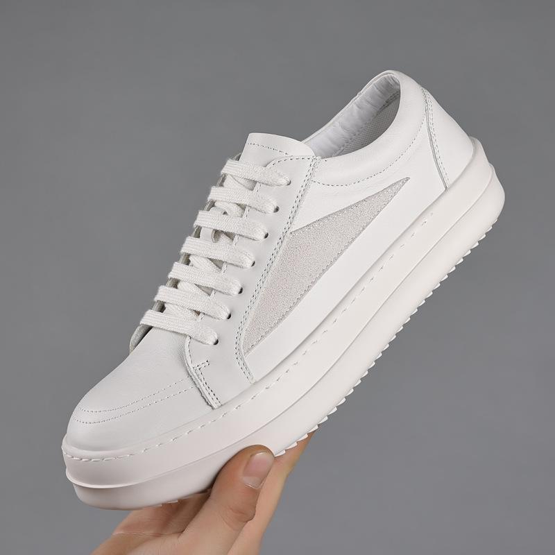 New Niche Men's Leather Casual Shoes Lightweight Breathable Board Shoes Outdoor Non-slip Wear-resistant Platform Leather Shoes