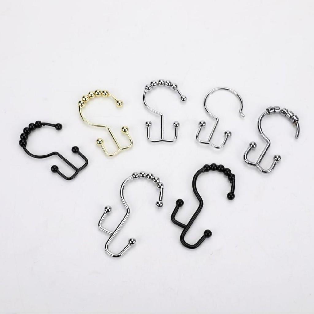 Stainless Steel Double-Sided Bath Curtain Hooks, Tool-Free Install, Sliding J-Hook Design
