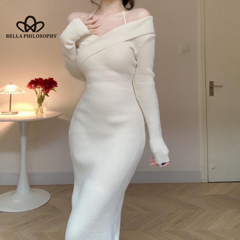 

Платье-футляр с открытыми плечами и французским воротником, женское осенне-зимнее платье, теплое платье высокого качества XL абрикосовый