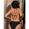 Costume da bagno intero sexy da donna con scollo all'americana, schiena scoperta con catena dorata, cut-out, push-up, monokini, costume da bagno per vacanze al mare