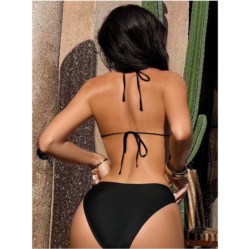 Costume da bagno intero sexy da donna con scollo all'americana, schiena scoperta con catena dorata, cut-out, push-up, monokini, costume da bagno per vacanze al mare
