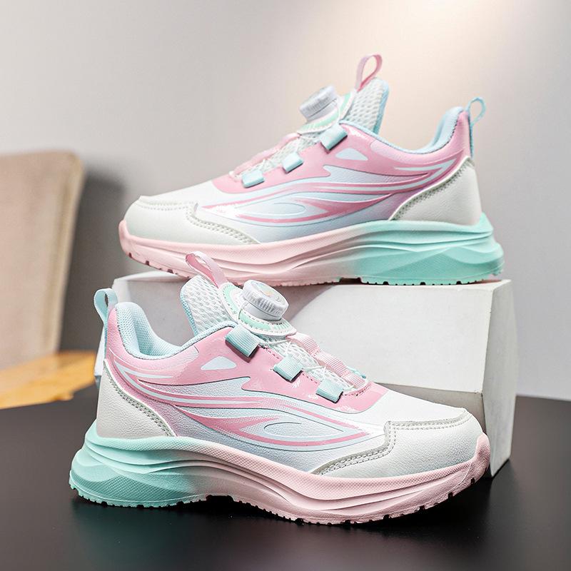 Girls' Shoes New Mesh Shoes In Summer 2025 Medium and Older Children's Casual Rotating Buckle Boys' and Primary School Students' Sports Running Shoes