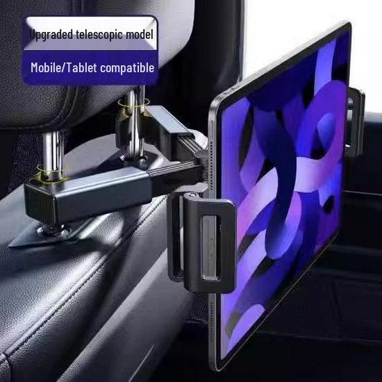 Universal Rotating Telescopic Car Headrest Phone & Tablet Holder with Back Pillow for Rear Seat Entertainment
