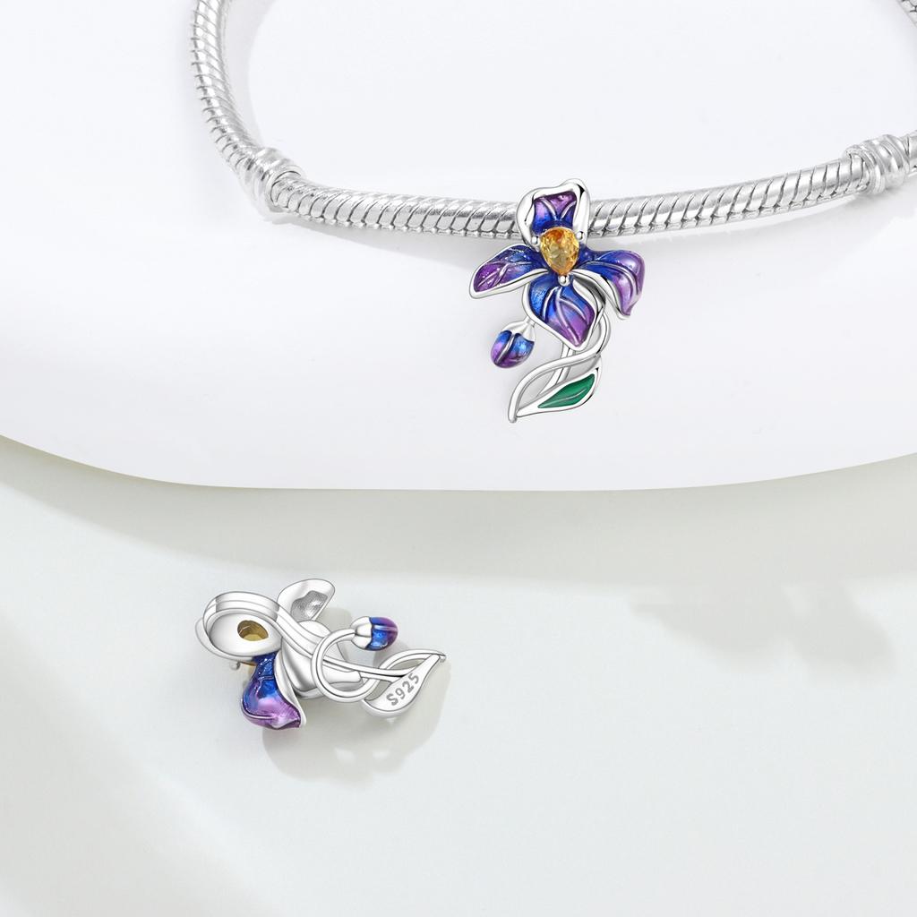 Copper Original Blue-Purple Iris Plant Garland Of Fresh Flowers Charms Beads Fit Bracelet Women Jewelry Diy Gift