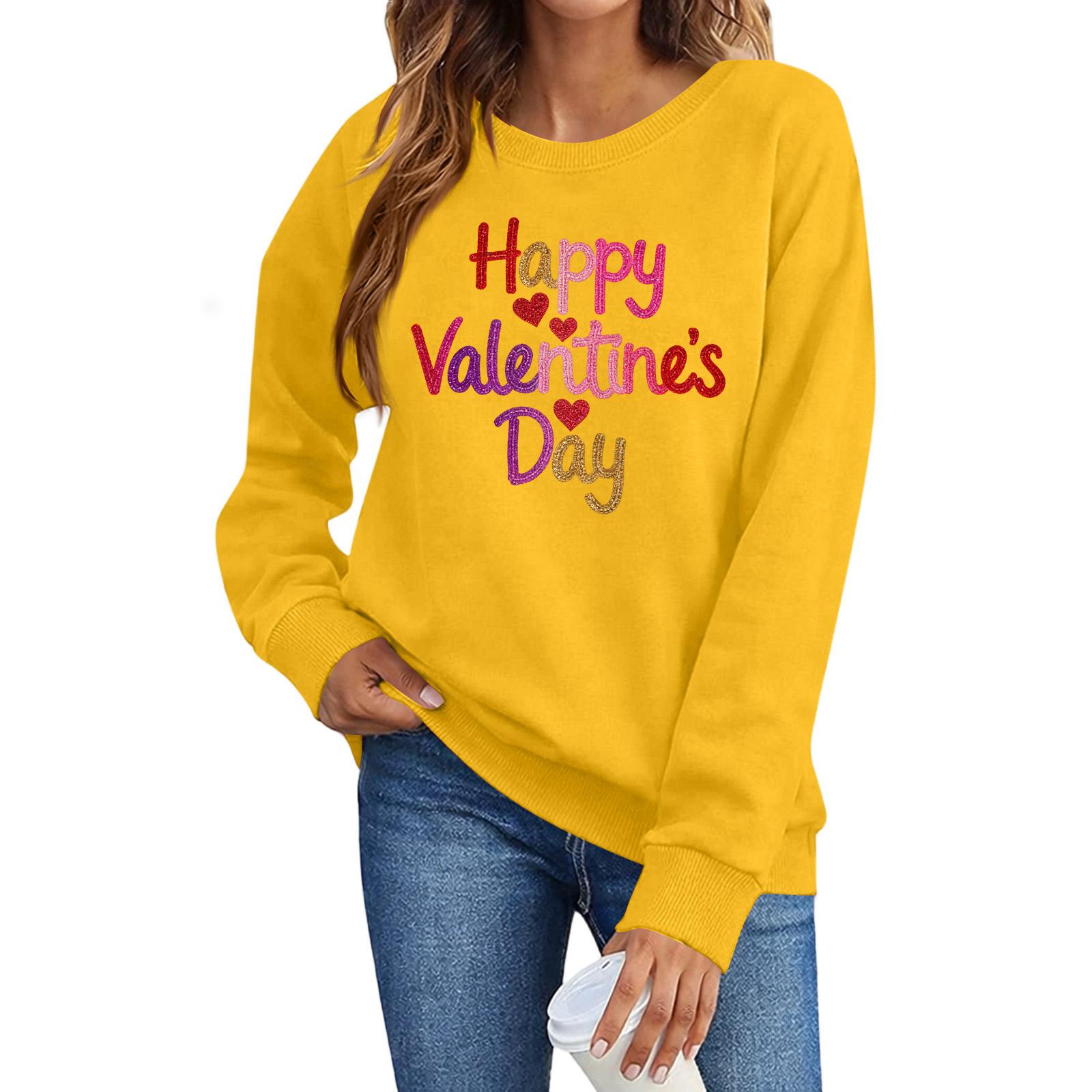 

Valentines Sweatshirts For Women Love Heart Graphic Pullover R-neck Long Sleeve Tops Valentine s Day Sweatshirt XL жовтий