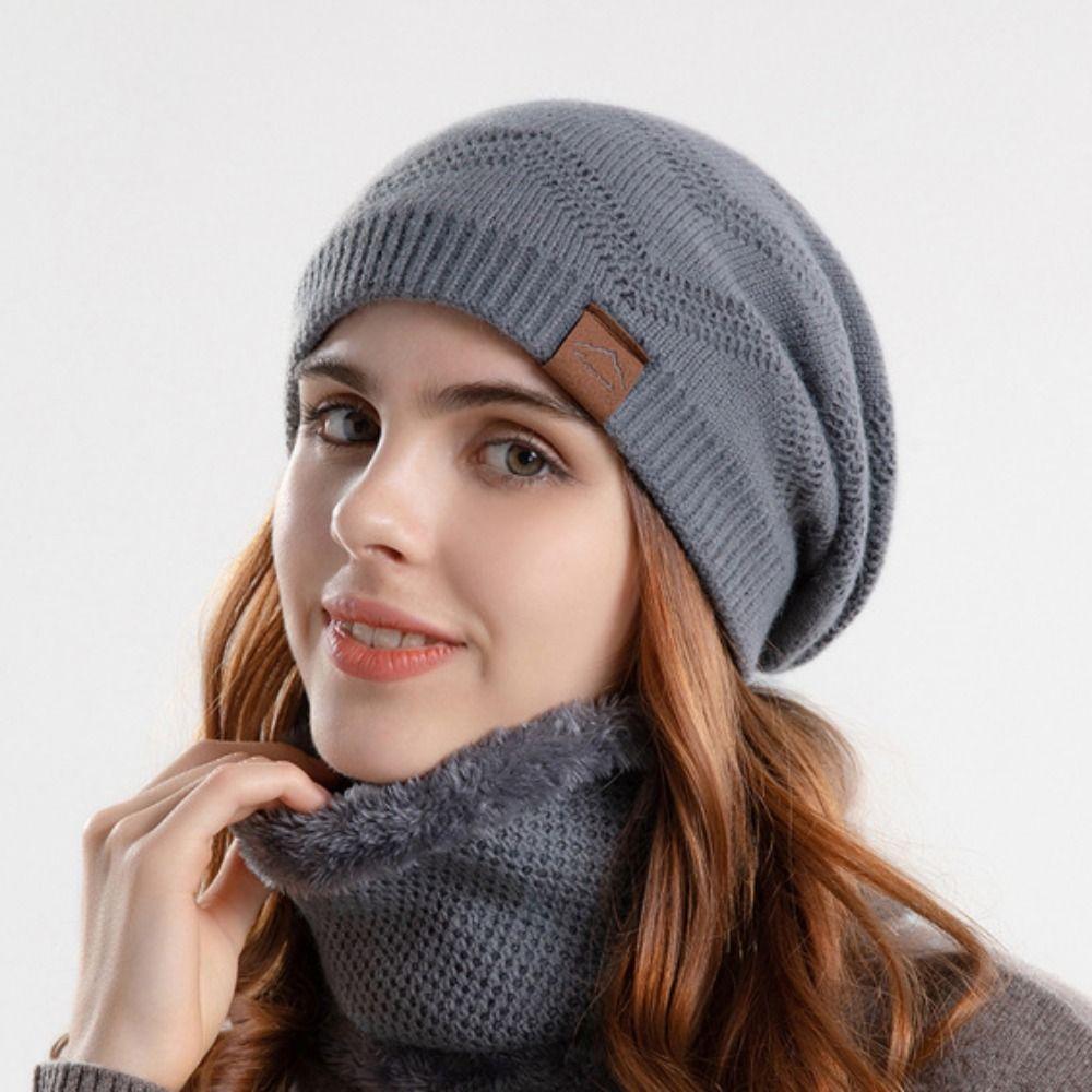 soft Thermal Knit Cap Thicken Warm Wool Hat Hiking Winter Beanie Hat Scarf Set  Winter Season