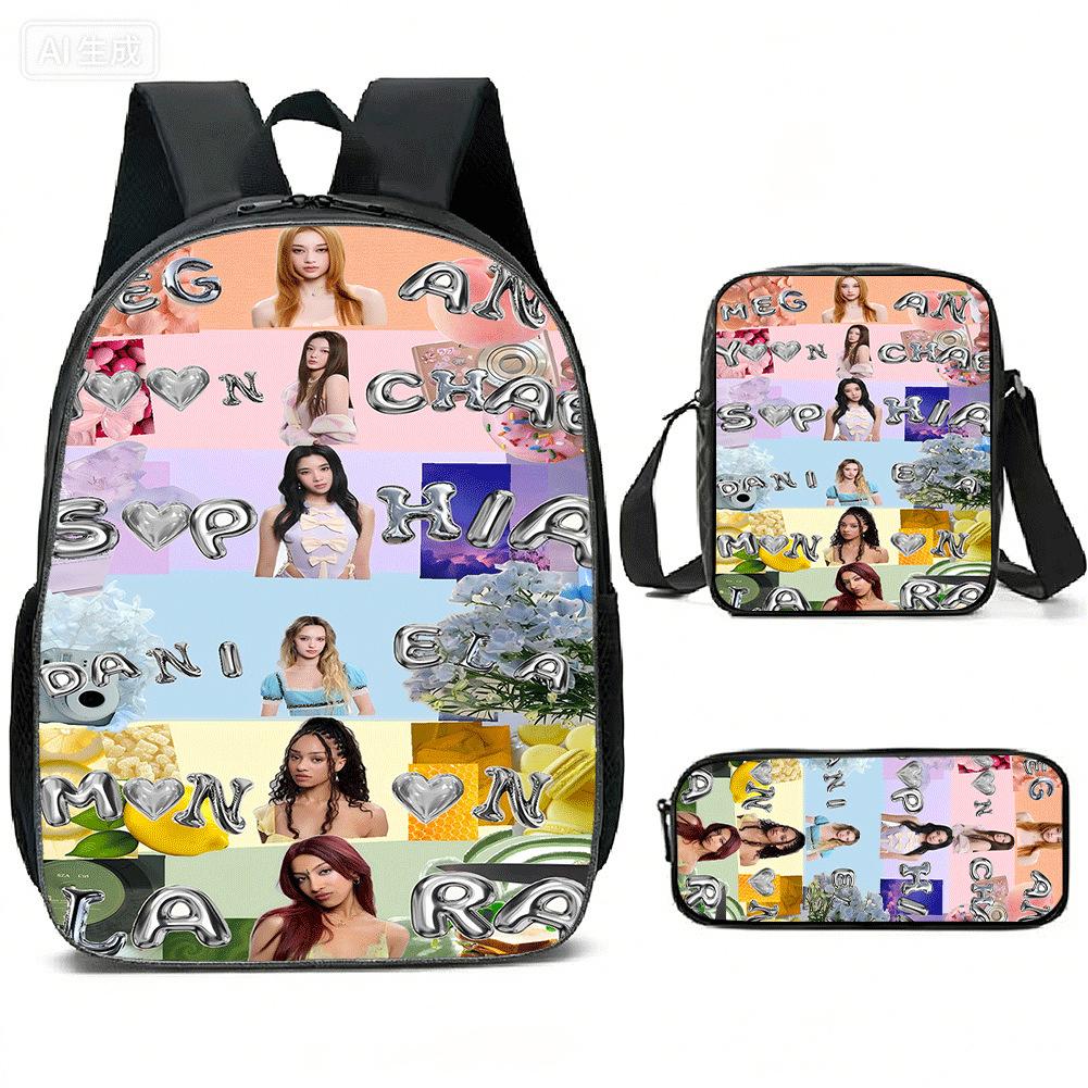 Idol Katseye Peripheral Printing Creative Backpack Student Schoolbag 16 Inch Three-Piece Satchel pencil bag