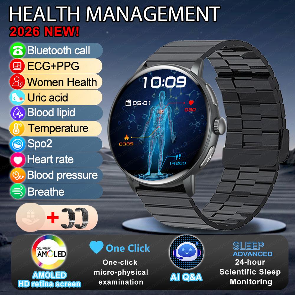 2025 New ECG Uric Acid Smart Watch Blood Component Temperature Heart Rate Stress Al Q&A Bluetooth Call Health Monitor Smartwatch