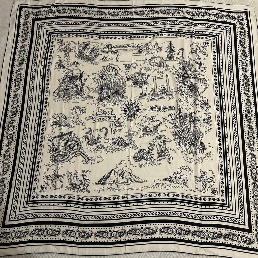 Used Large Stole with Sailing Ship Motif and Paisley Pattern