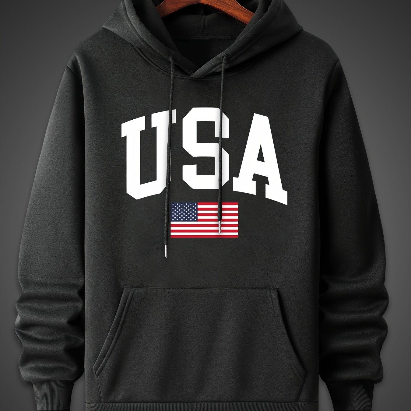 

Men s Autumn and Winter Fashionable Casual Hoodie, Simple Printed American Flag, Comfortable Hooded Long-sleeved Sweatshirt XL