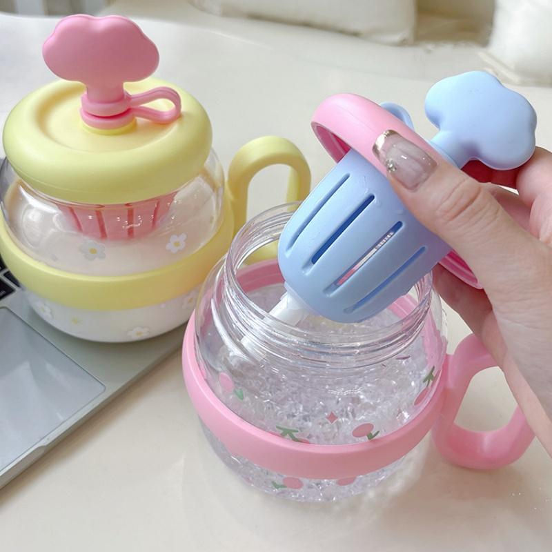 830ml Cloud Big Belly Cup Cute Cartoon Large Capacity Plastic Water Cup Portable Tea Separation Straw Flower Tea Cup with Handle