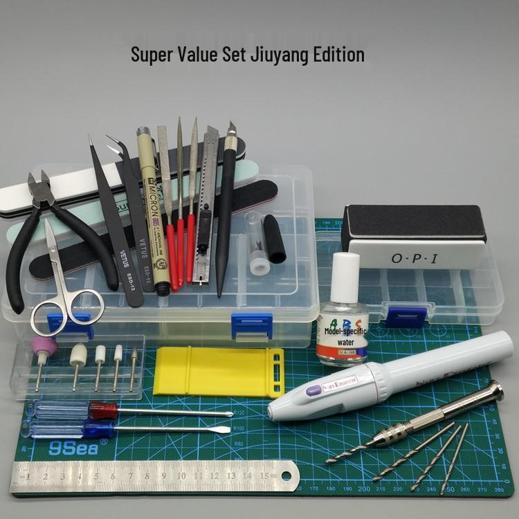 Gundam Modellmonteringsverktygssats: Avbitare, Hobbykniv, Pincetter, Elektrisk polermaskin