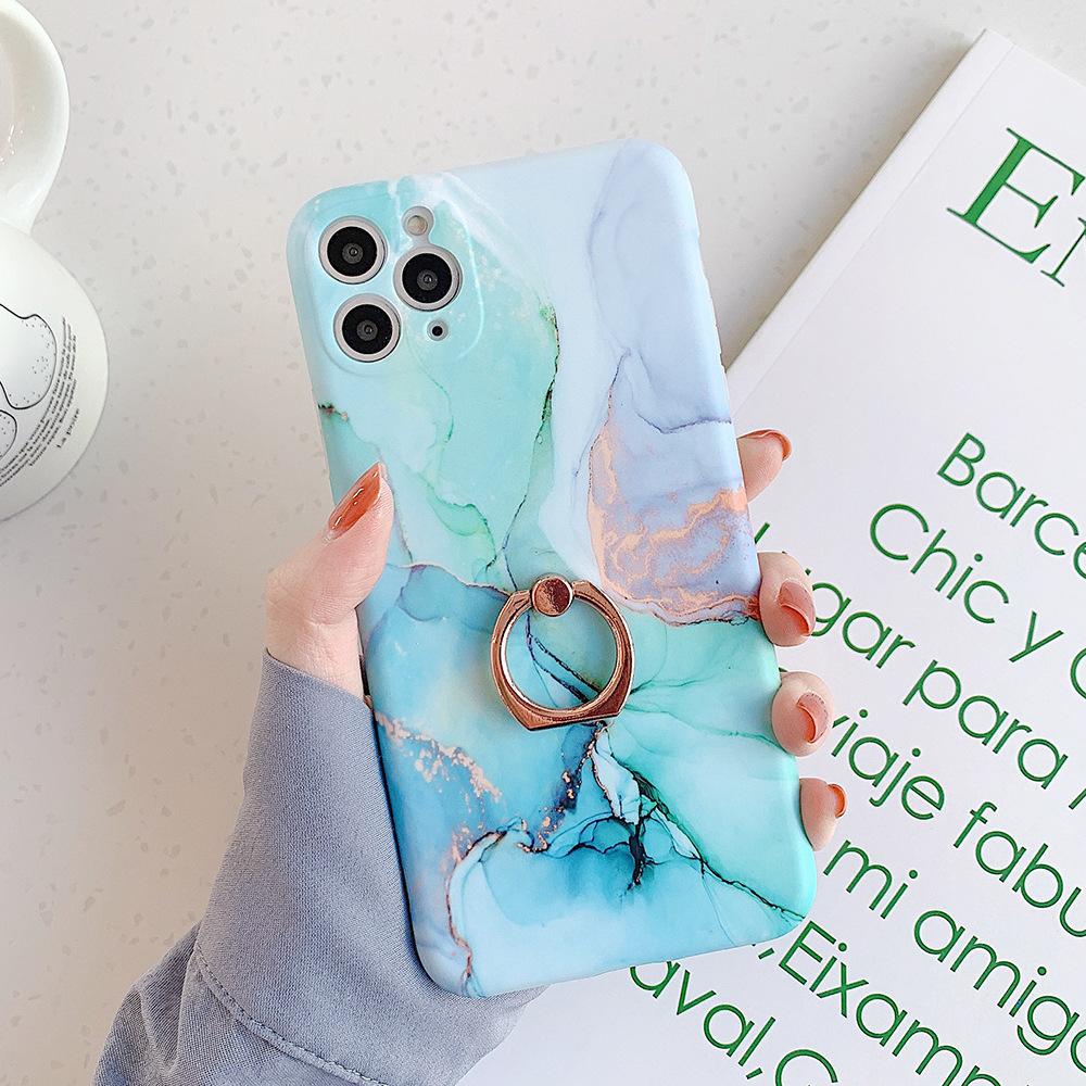 Apple 17ProMax Eye Protection Pink Green Marble for ipone15 /16/XR/8/7P Ring Buckle Holder