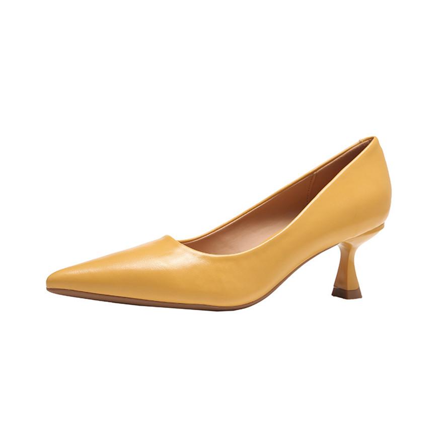 Soft Leather Concise Ladies Office Shoes  Spring Shallow Comfort 6.0cm High Heels Women Pumps Dress Pointy Toe Wedding Shoes