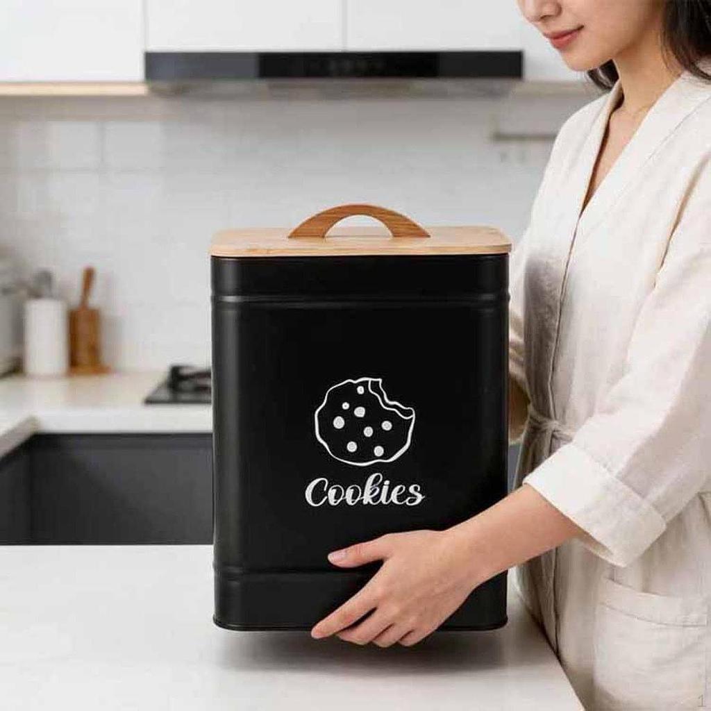 Cookie Jar Food Container Carbon Steel with Airtight Lid Large Capacity Sealed Storage Tin Organizer