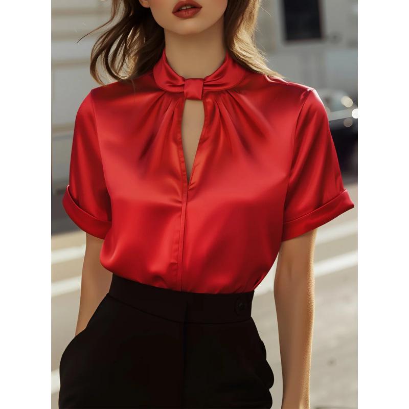 Satin Short-Sleeve Women's Top - Popular 2025 Style
