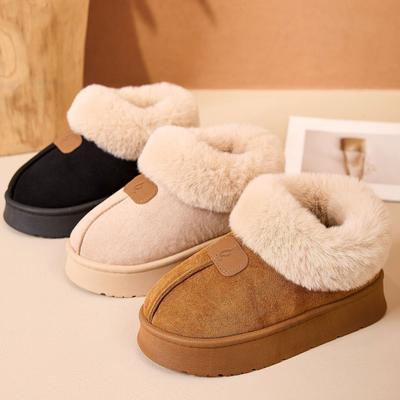 Women's Warm Home Cotton Shoes with Velvet In Autumn and Winter, Thick Soles and Anti Slip Fur, Wearing Cotton Slippers Outside The Mouth