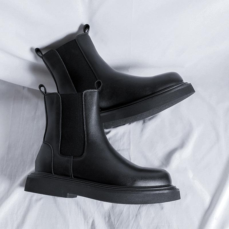 Chelsea Boots Herren Britischer Stil Sommer Neue High-Top Lederschuhe Hübsche Lokomotive Martin Stiefel 59331-R