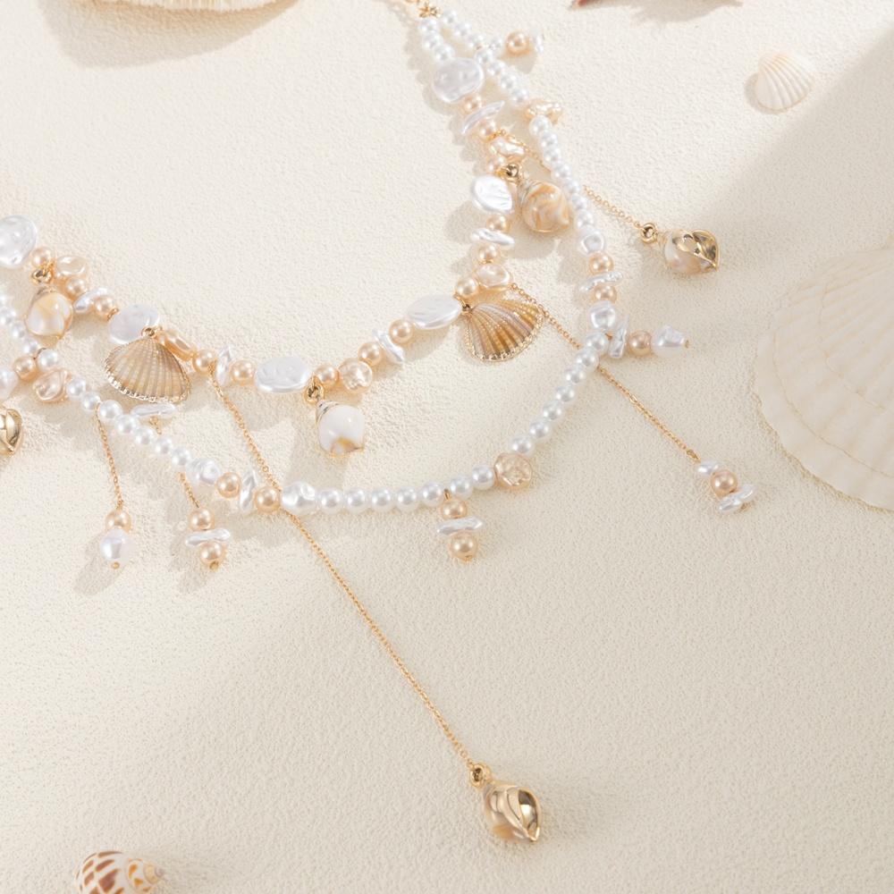New Geometry Simulated-pearl Shell Conch Tassel Double layer Beaded Waist Chain Unique Trend Luxury Fashion Versatile Jewelry