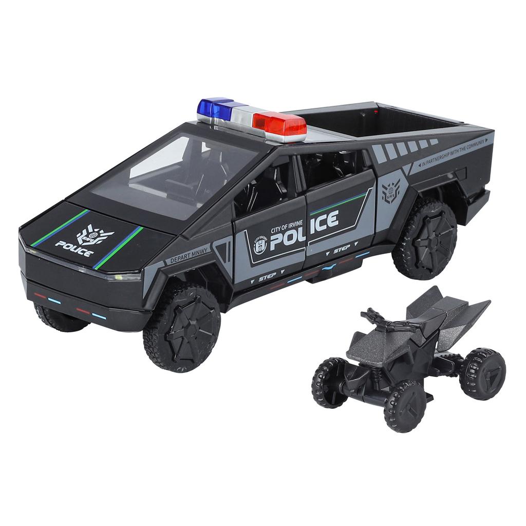 1:32 Cybertruck Police Car Pickup Alloy Car Model Diecast Toy Vehicle Sound Light Simitation For Children Christmas Gift Toys