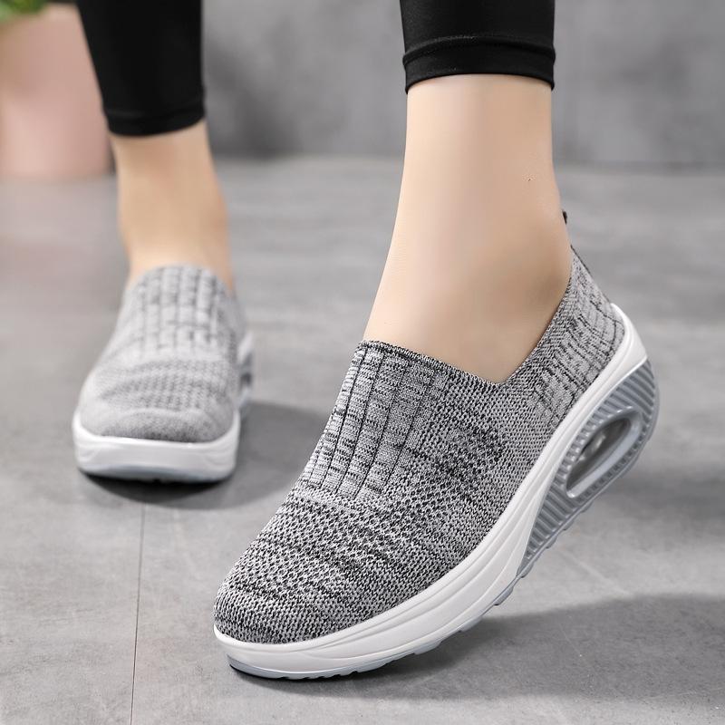 Breathable Knitted Women Sneakers Comfortable Air-cushion Casual Sports Shoes Light Non-slip Walking Jogging Shoes