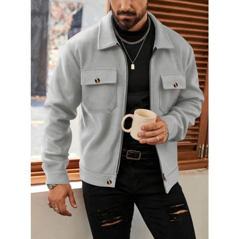 Giacca Sovraccamicia da Uomo Bordo con Zip e Tasche a Patta Cappotto Casual