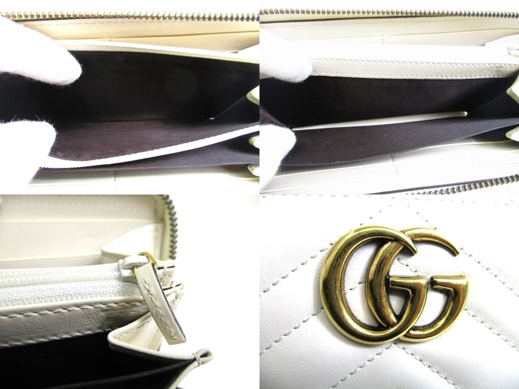 Authentic GUCCI Marmont GG White Leather Round Zip Long Wallet #b119  Seller Refurbished