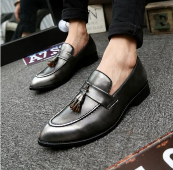 Men s Retro Pointed Toe Tassel Leather Shoes - British Casual Style for Autumn 43 серебряный