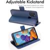 Étui portefeuille en cuir pour Galaxy A21s - Bleu marine, Coque à rabat avec 3 emplacements pour cartes + poche à billets, Support et dragonne, Fermeture magnétique