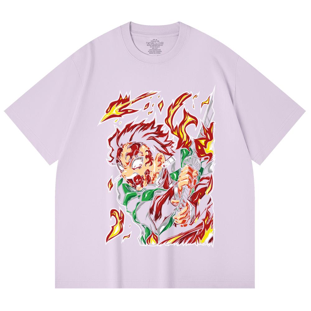 230 Gsm 100% Cotton Demon Slayer V101 Tanjiro Print Unisex Heavy Cotton T Shirt