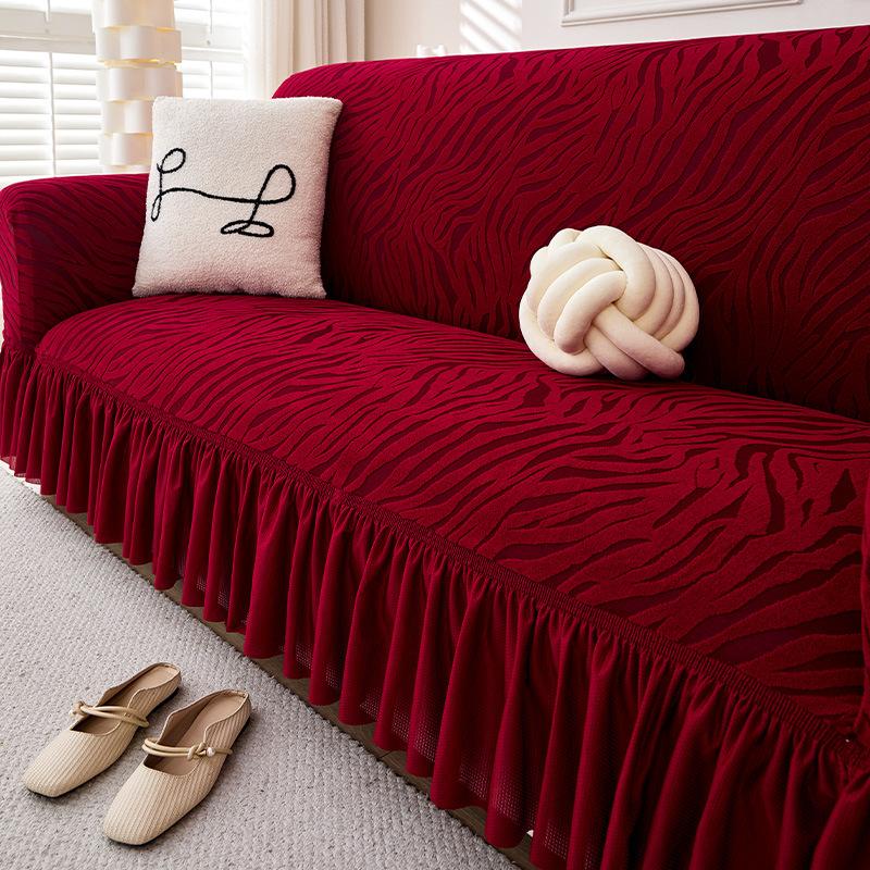 

Polar Fleece Skirted Sofa Cover New Four Person Protective Cover Universal Anti Cat Scratch Elastic Sofa Cover 90-140cm