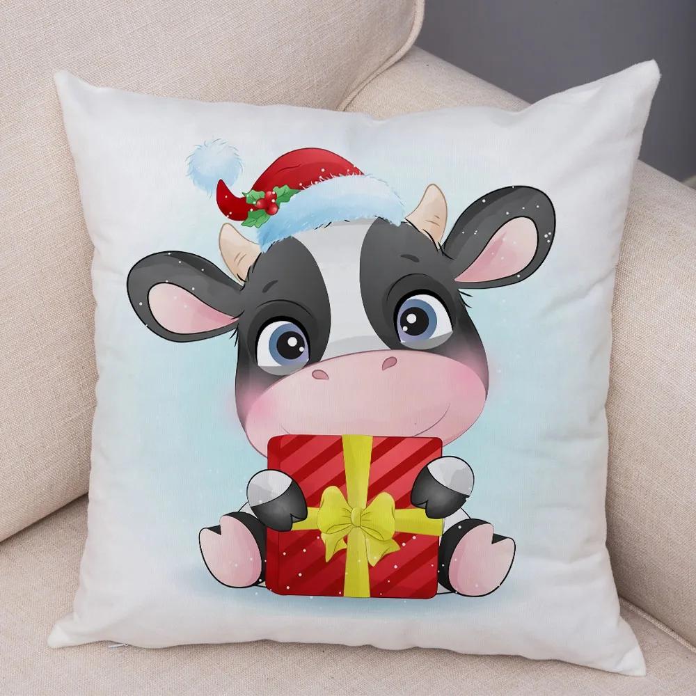 Nordic Kids Room Dog Fox Panda Cow Pillow Case Decor Cute Cartoon Animal Merry Christmas Soft Plush Cushion Cover for Sofa Home