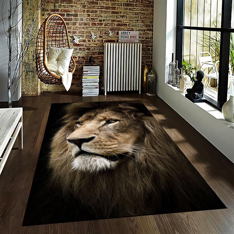 Realistic Lion Head Portrait with Majestic Mane Print Rug Design Brown Yellow Style Suitable for Use As an Anti-slip    for    Room and Bedroom Sofas