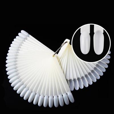 50pcs False Nail Tips Fake Nail Art Fan Shaped Palette Card Display Acrylic Practice Color Chart For Nail Polish With Ring Clear