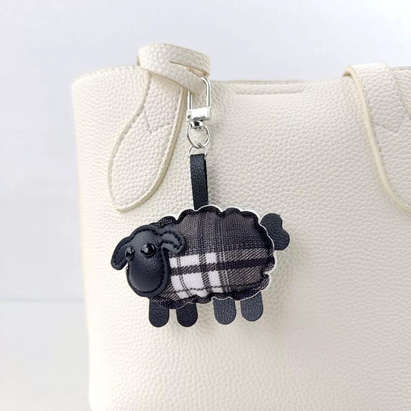 Yogodlns Keychain Bag Charm PU Leather Plaid Sheep Handmade Woven Rope Premium Cute Durable Phone Strap Purse Decoration Gift