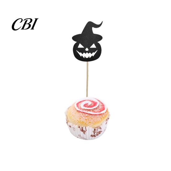 Halloween Cupcake Toppers 8 Pcs Toppers, Black Glitter Witch Hat Pumpkin Cake Topper Picks for Party Supplies, Birthday Decoration Dark