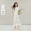 INMAN 100% Cotton Embroidered Hollow-Out A-Line Tea Dress