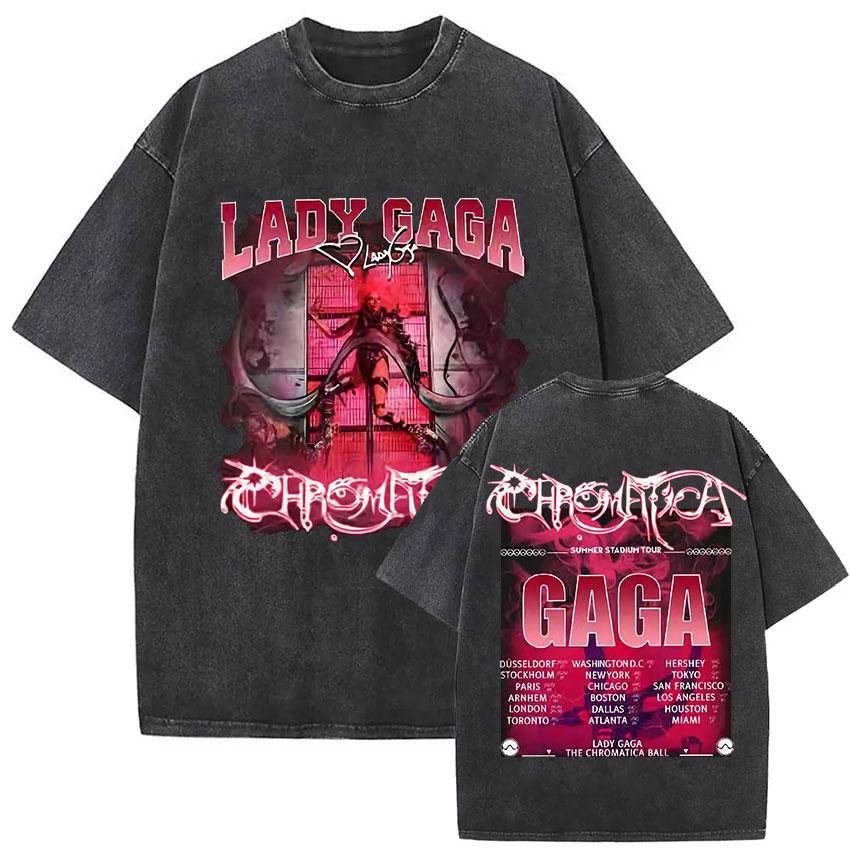 Lady Gaga The Mayhem Ball Tour Maglietta Grafica Unisex Donna Alta Qualità Lavaggio Vintage Oversize T-shirt Cosplay Streetwear
