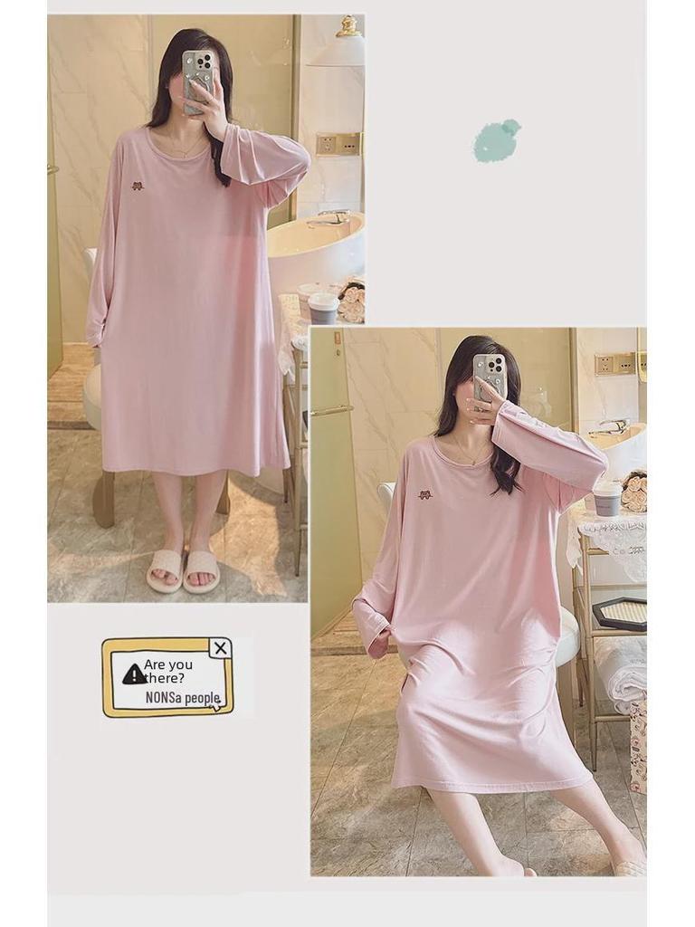 Modales Langarm-Nachthemd mit Brustpolstern für Damen in großen Größen