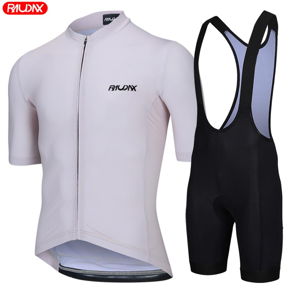 Raudax 2026 Men's Short Sleeve Cycling Jersey Set Fluorescent Yellow Summer Triathlon Bike Uniform Ropa Ciclismo Hombre