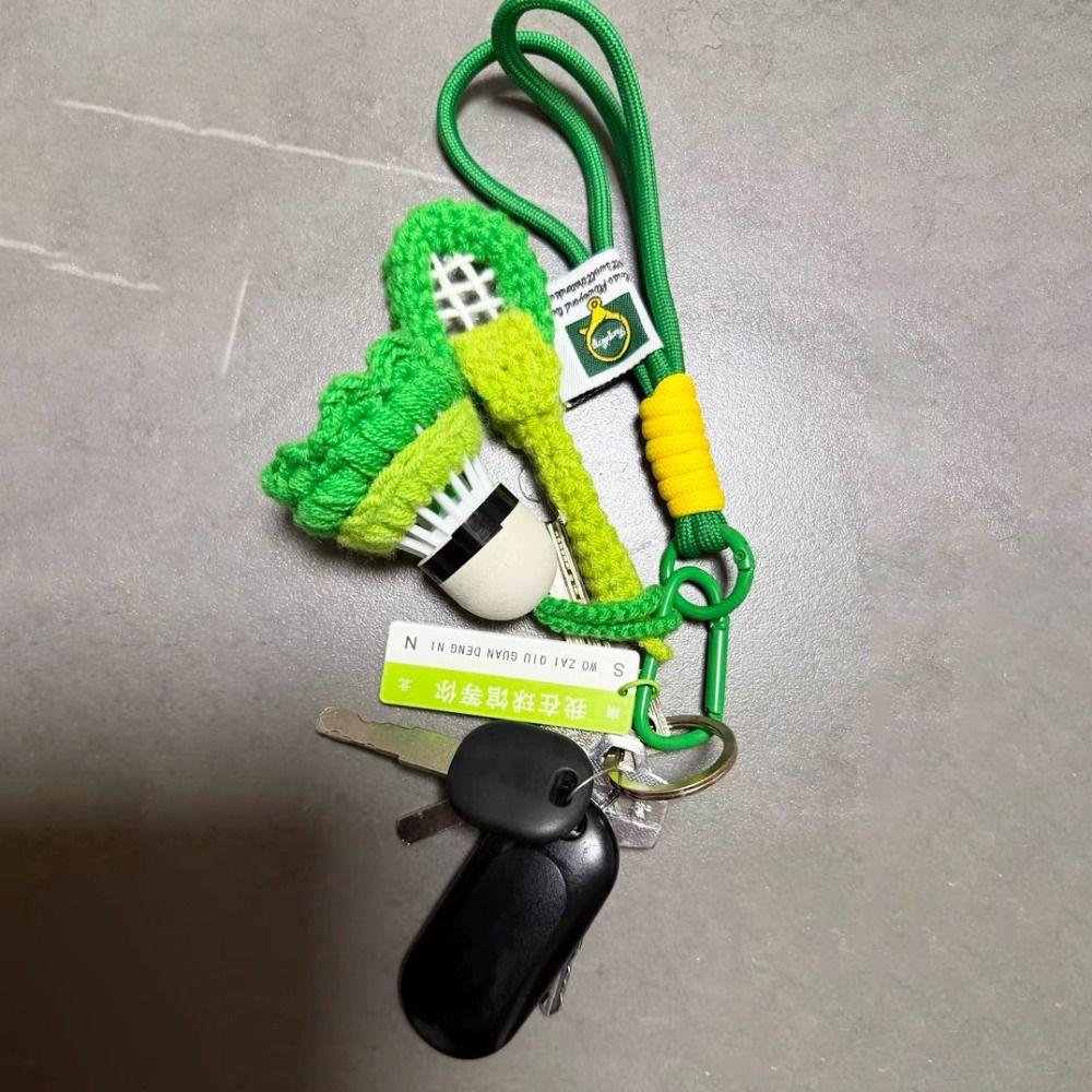Bright Color Crochet Badminton Keychain Mini Car Keyring Knitted Badminton Pendant  Backpack Decor
