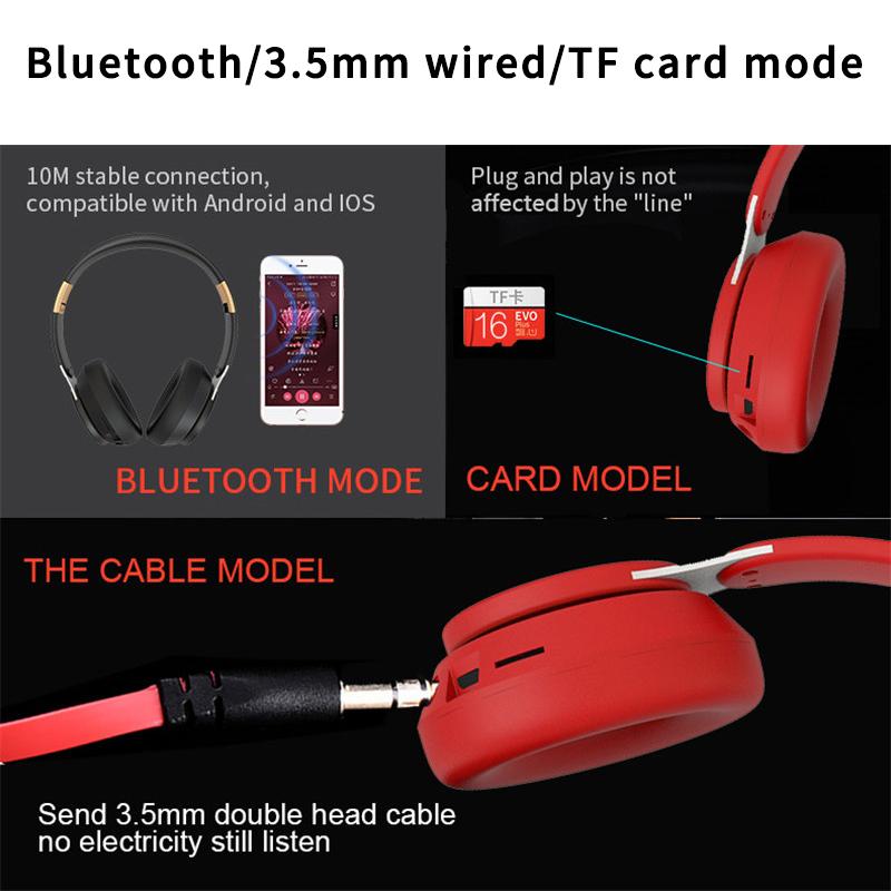 Wireless Headphones Foldable Adjustable HIFI Stereo Bluetooth+TF Play+3.5mm AUX 3 Modes Heavy Bass Headsets Game Music Earphone