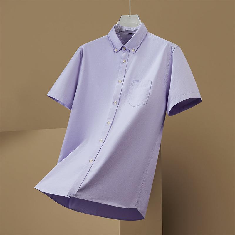 Plus Size Men's Solid Color Oxford Short-Sleeve Shirt - Summer Business Casual.