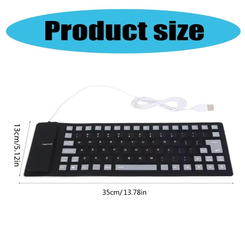 Silents Silicone Keyboards 85Keys USB Wireds Flexible and Foldable Rollups Keyboards for PC and Laptop Use Waterproof